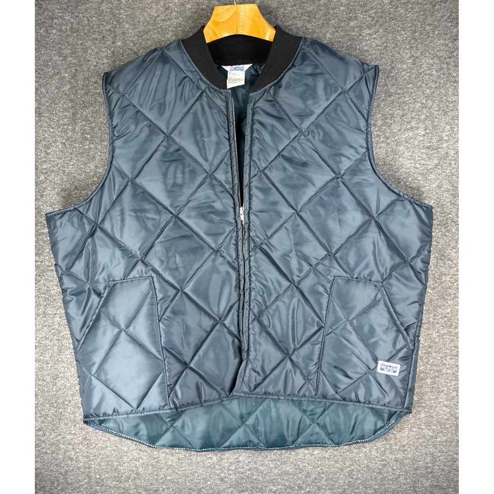 Big Smith Quilted Work Vest Mens 3XL Blue Fall Winter Made In USA Diamond Zip Up